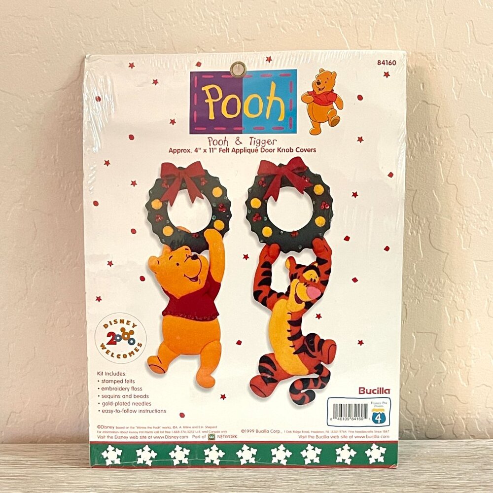 Vintage Disney Pooh & Tigger Kit Stitching Applique Doorknob Cover Hanger Craft